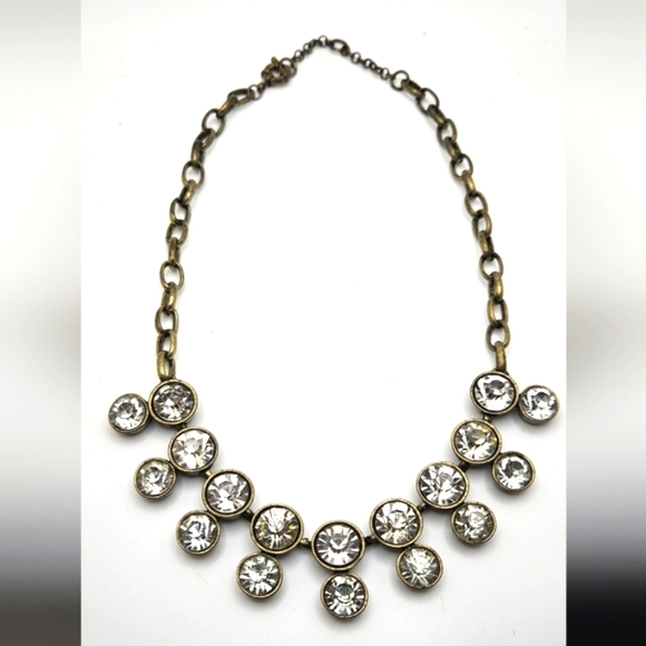 🟢3/$19🟢 J CREW Bling Burnished Gold Tone Large Statement Rhinestone Necklace - Picture 2 of 7